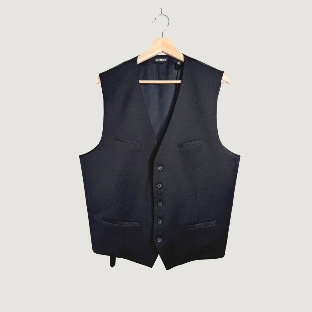 Express Mens Black Wool Blend Suit Vest Waistcoat Wedding Party Formal Guest XL